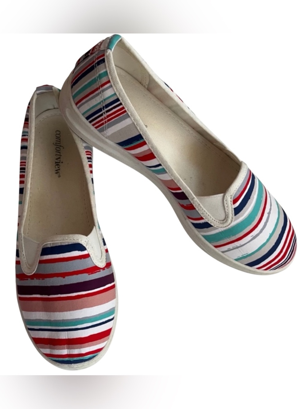 Comfortview The Dottie Baja Stripe Canvas Slip-On Sneakers Women’s Size 10M